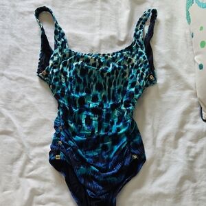 Carmen Marc Valvo Navy and Teal Swimwear